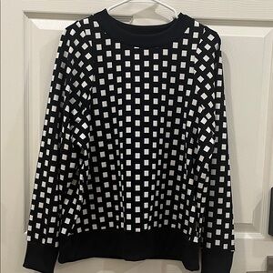 Michael Kors Black and White Checkered Pull over Long Sleeve Top Women Size 1X